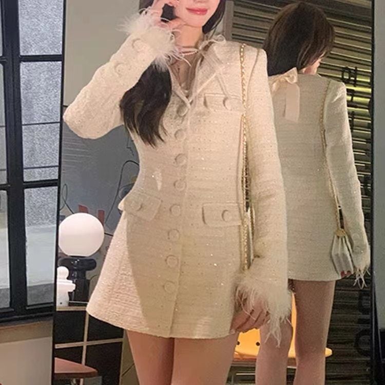 気質のおしゃれ秋小編み込みミドル丈スーツジャケット