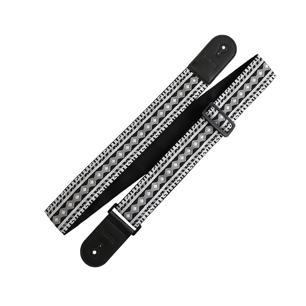 Richterシリーズ Retroシリーズ ナイロンギターストラップ 1770 ブラック/ホワイト レトロジャカードニット