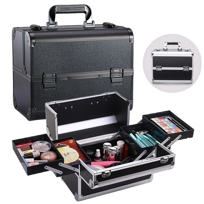 小分け 多層 仕切り 持ち運び メイクアップ コスメボックス メガ割 プロ アルミ合金 大容量 メイクボックス 多機能 化粧ケース 収納 化粧 アルミニウム合金 鎖付き ボックス