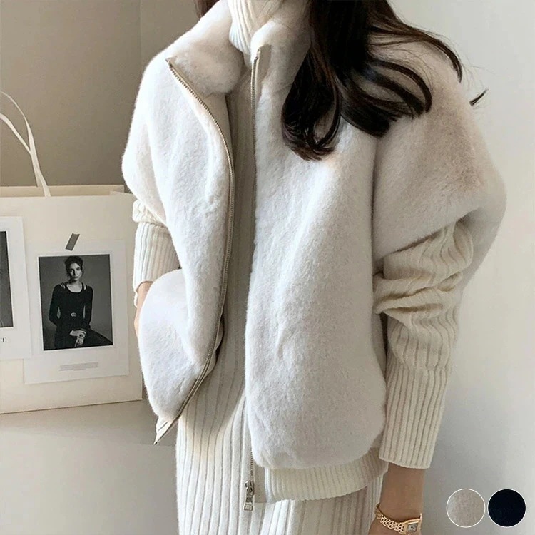 ファーベスト レディース 袖付き 半袖ハイネック アウター ジップアップ ファー エコファー ボア ベスト スタンドカラー ゴルフ ゴルフウェア 暖かい 黒 白 ショート丈 5,135円