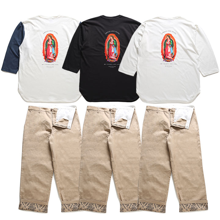 ACE FLAG 上下セット 長袖 ロンT チノパン ロングパンツ セットアップ メンズ 全3色 大きいサイズ エースフラッグ 聖母 マリア ビッグシルエット