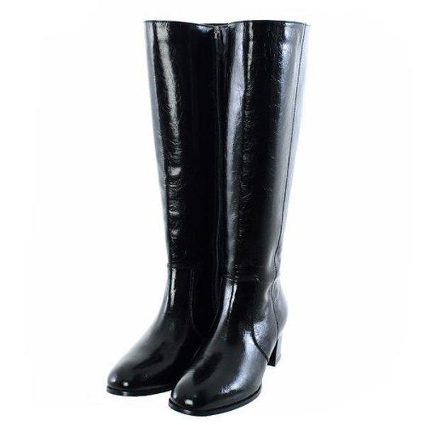 製靴 EQEWBG919BK 女性 リンクル 光沢 ロングブーツ