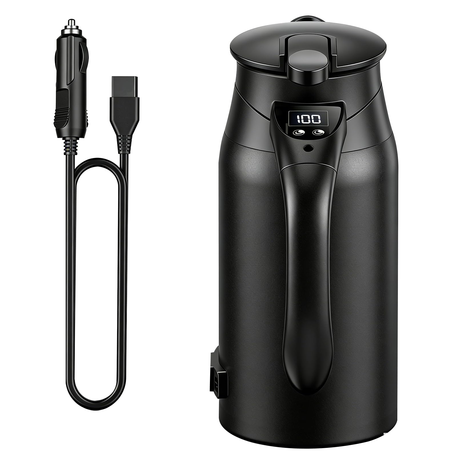 車載電気ケトル 車用ポット DC12V-24V兼用 車載対応 車用湯沸かし器 自動車 800ml 軽量 車載 カップ 温度表示 55℃～100℃温度調節 保温 沸騰 断熱 お茶作り 車中泊 アウトドア