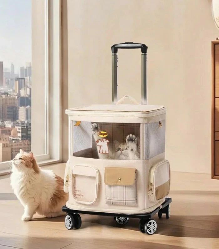 多頭飼い対応 猫犬兼用 ペットキャリーリュック 軽量旅行用キャリーバッグ 通気性ベスト 保冷ポケット付き（滑車付き/防水素材/動物病院