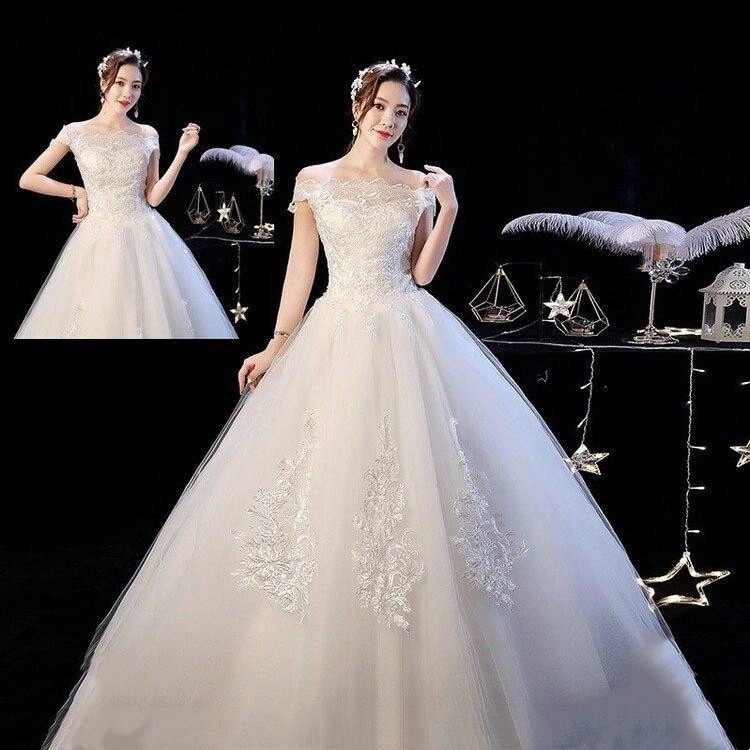 ウエディングドレス ブライダル 安い 可愛い ブライズメイド 純白 レース プリンセス オフショルダー 花嫁 結婚式 披露宴