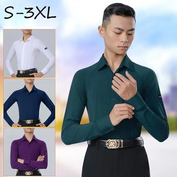 トップス メンズ ダンス衣装 シャツ ダンスウェア 長袖 ダンストップス ラテン 社交ダンス 練習着 ワルツ セクシー チャチャチャ ルンバ レッスン着 ステージ 男性社交ダンスウ