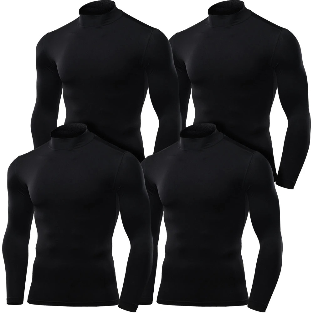 TN32 同色4枚セット メンズ トップス 裏起毛 インナー 長袖 タートルネック シャツ アンダー コンプレッションウェア スポーツ 防寒 起毛 冬 保温 軽量 伸縮性