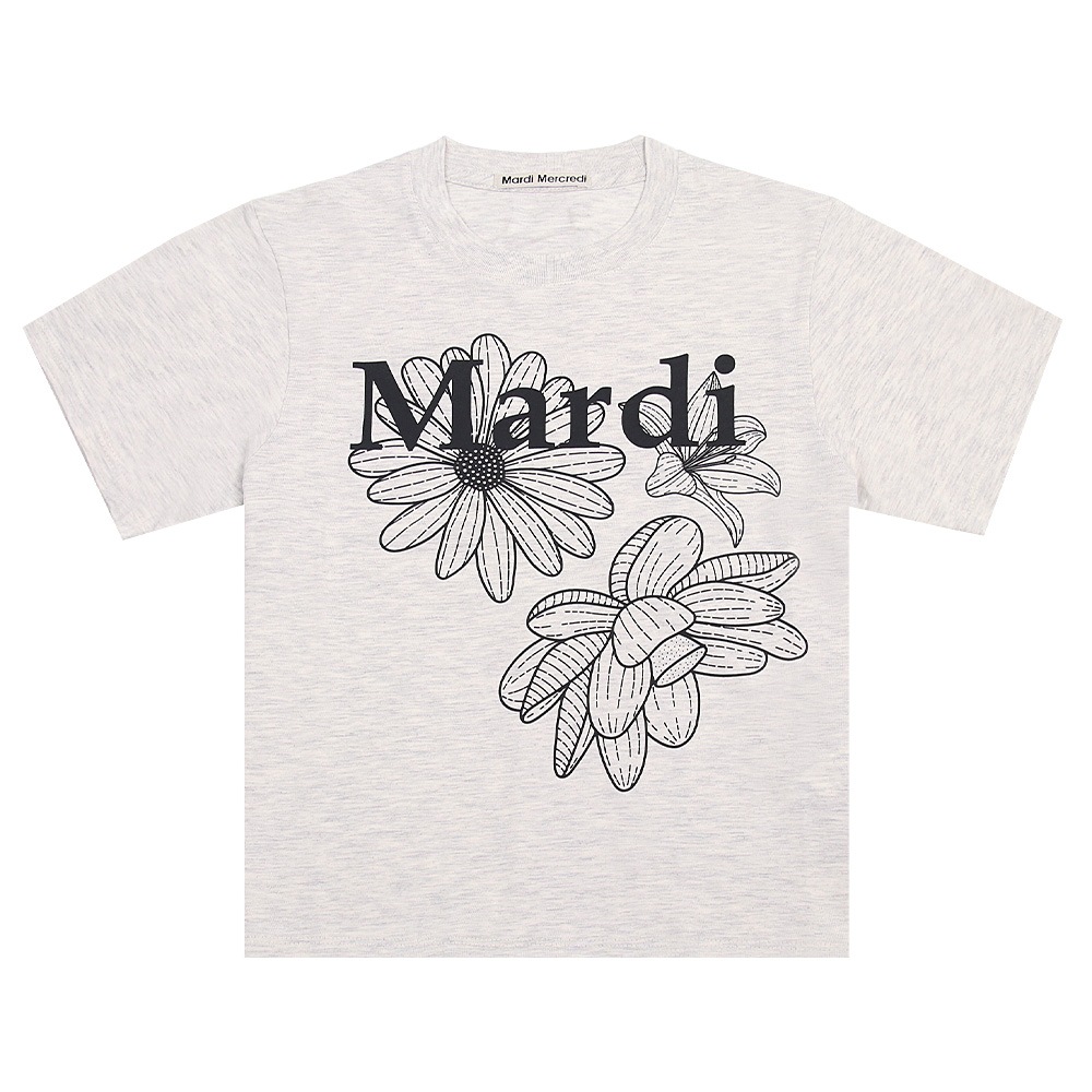 Tシャツ SLIM TSHIRT TRIPLE FLOWER OATMEAL BLACK 半袖 レディース 韓国 ファッション アパレル