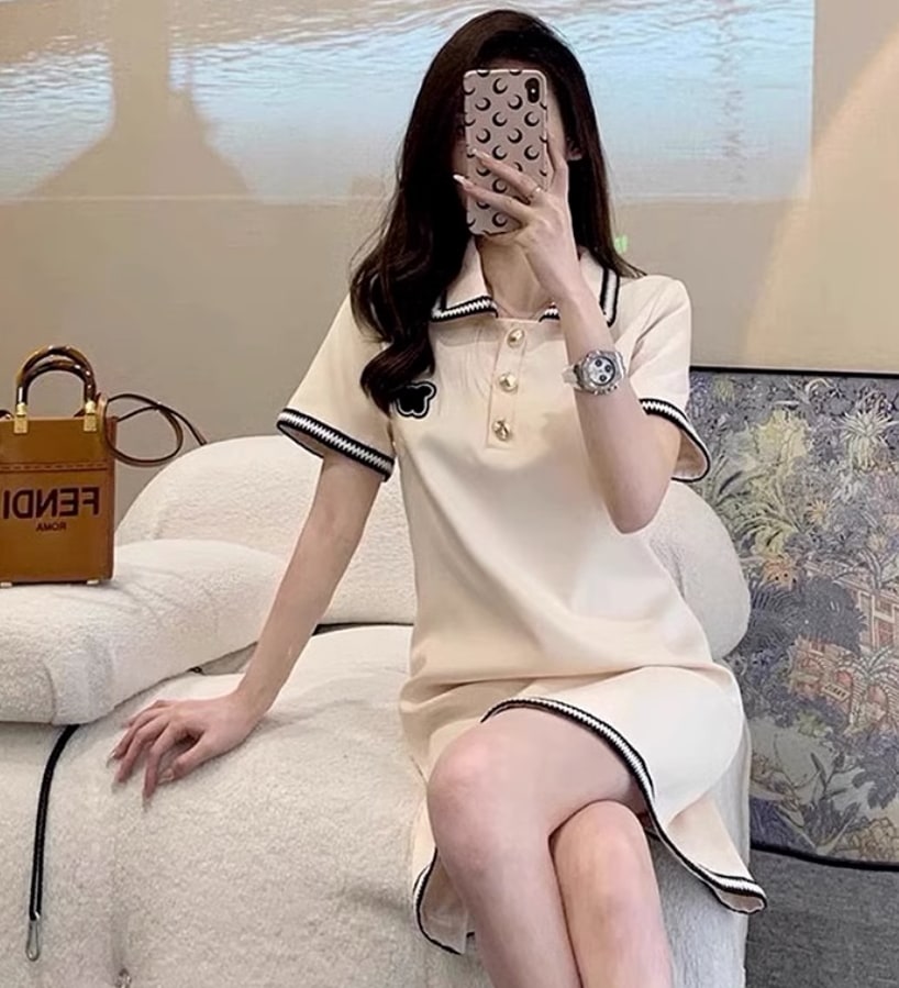 ワンピース デート モテアイテム ポロシャツワンピース ビジュー ミニ丈 コットン 大人可愛い きれいめ 上品 おしゃれ かっこいい 大人可愛い ラブリー キュート ガーリー クール モード系