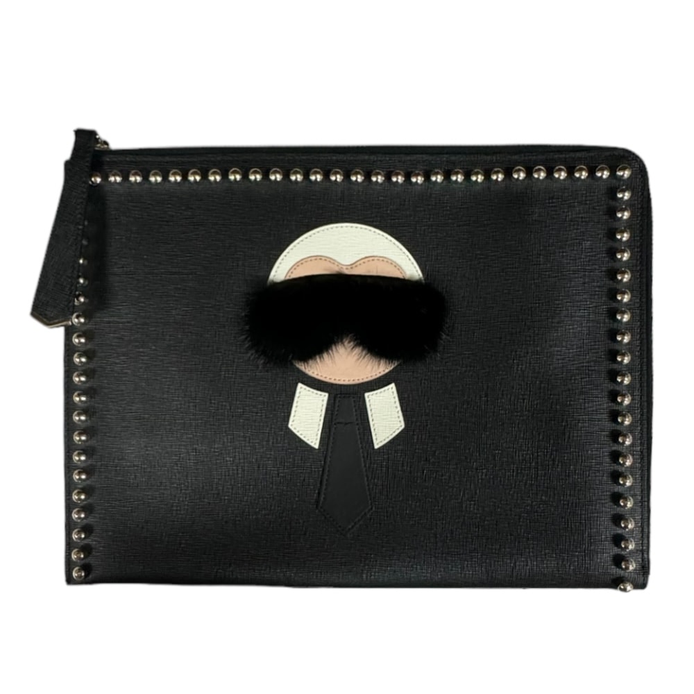 フェンディ カーリト クラッチバッグ レザー 8M0370 ブラック FENDI 中古 美品