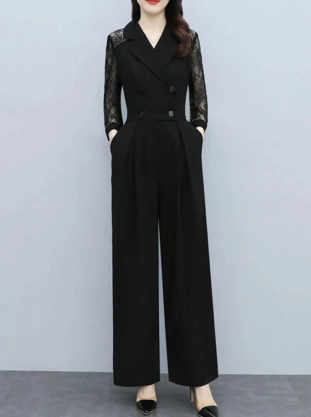 New type追加！ドレス シンプル 3L パンツドレス かっこいい レディース 40代 パーティードレス シースルー袖 袖あり 黒 上品 お呼ばれ 結婚式 大きいサイズ ロング丈 透け感 30代