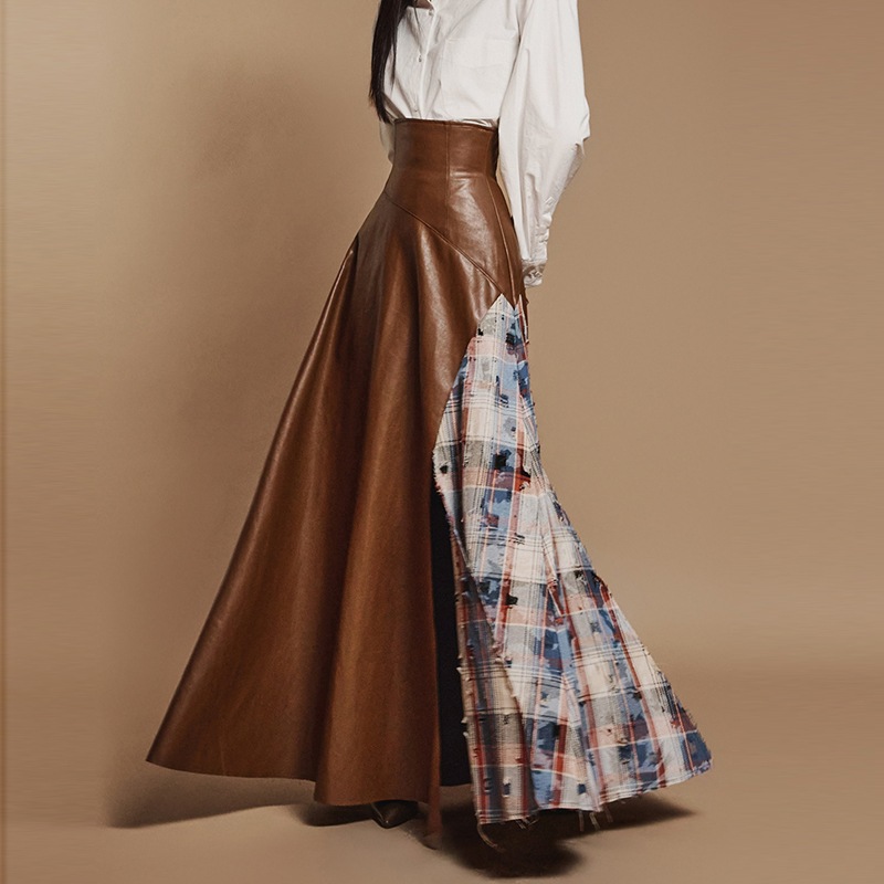 SK9251 レザー チェック スカート