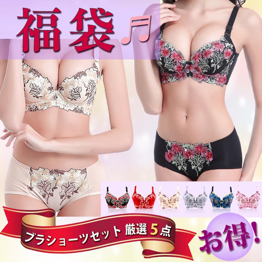 下着 上下セット 5点セット 福袋 ブラジャー ブラショーツセット 改良型 脇高ブラ 脇肉スッキリブラ 盛れる 凄盛 補正下着 脇高 谷間メイク
