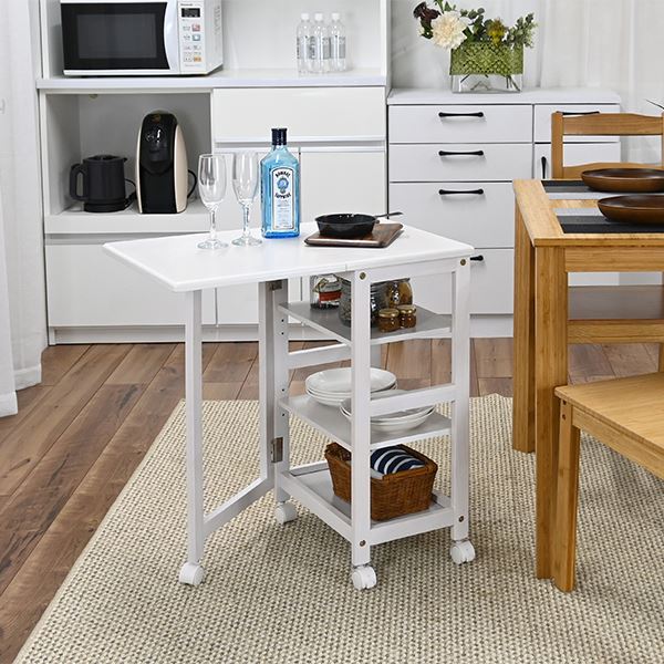 キッチンワゴン 片バタワゴン 約高さ70cm ホワイト 3段階 高さ調節可 キャスター付き キッチン収納 組立品