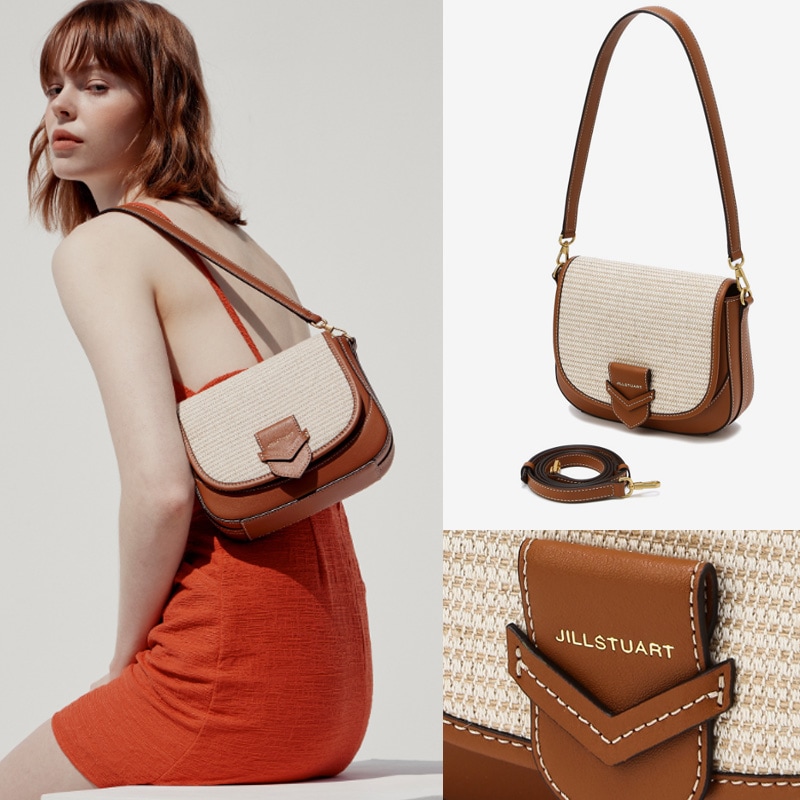 [JILLSTUART NEWYORK] ブラウンレザーラタンコンビフラップバッグ / ストラップ2種で2種類演出可能 11,892円