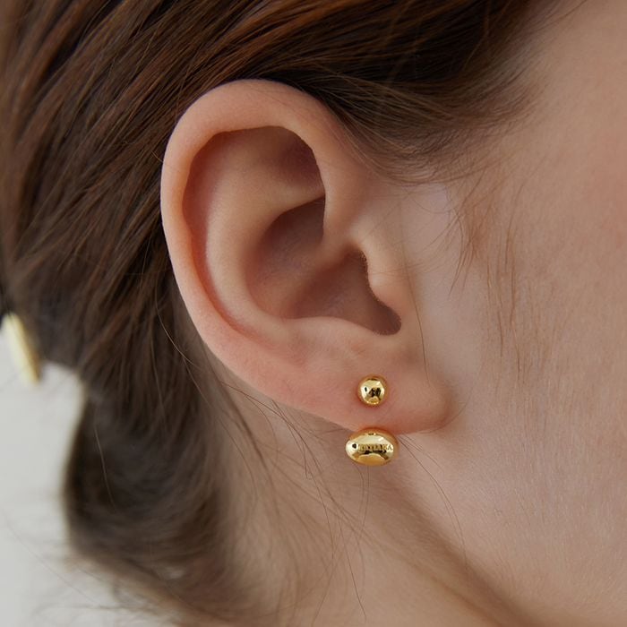 [Silver 925] Ball and Egg Ear Jacket Earrings 2色 おしゃれ ピアス 韓国ファッション