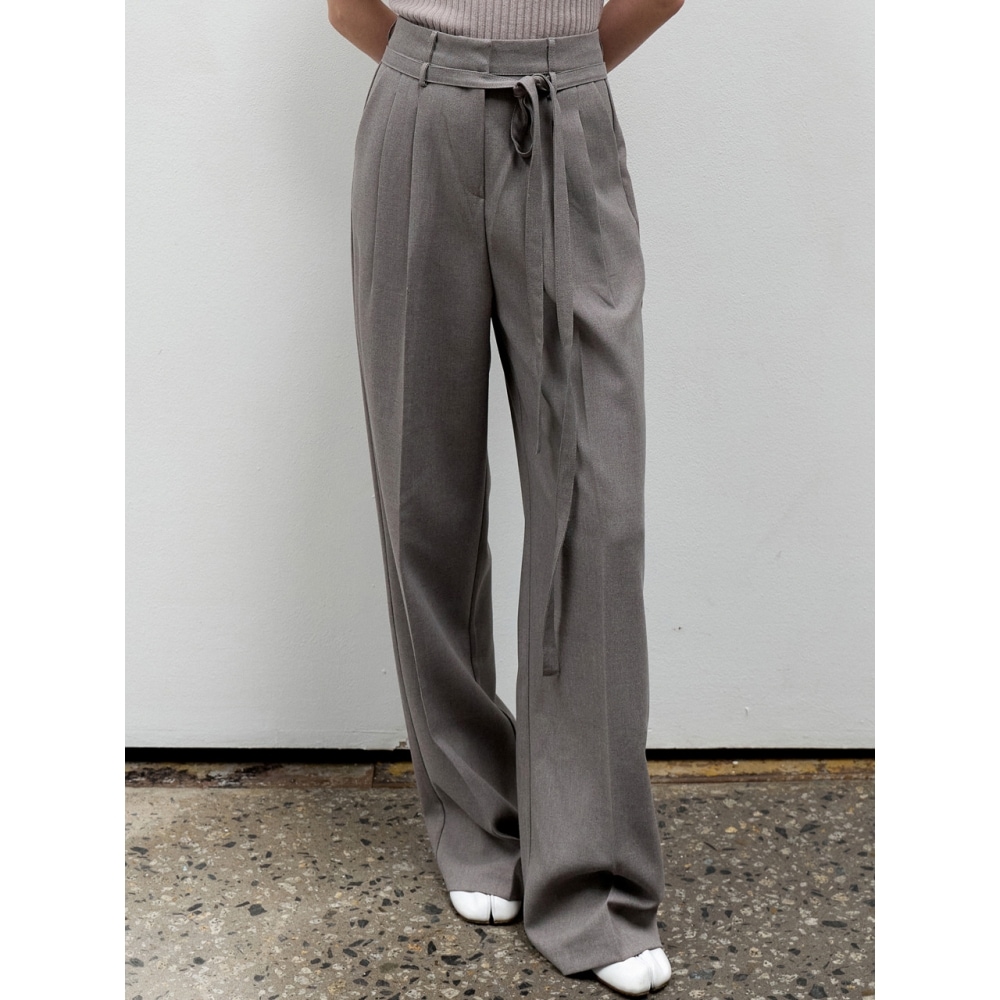 OUIE ツーベルトディテールワイドスラックスミックスグレー OU1438