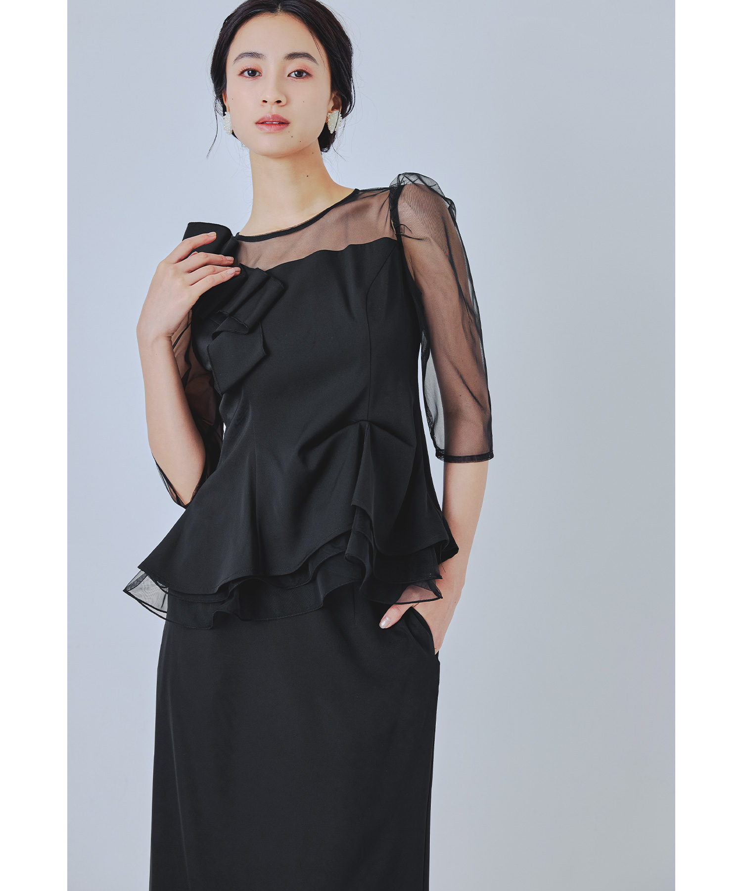 セパレートスカートコンビネーション パーティードレス 結婚式 ストライプ セットアップ ペプラム ブラウス トップス Iライン 2点セット お呼ばれ パーティー 二次会 披露宴 謝恩会 成人式 13,857円