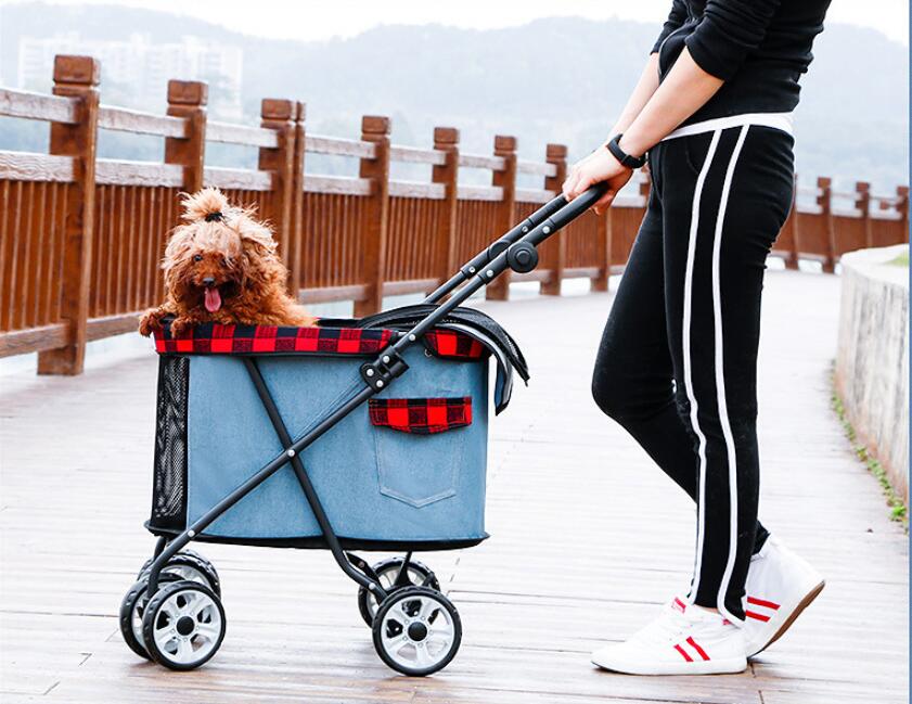お買い得ペットカート 折りたたみ 4輪 後輪ブレーキ サイドポケット 耐荷重12kg ペットバギー コンパクト リード付き 軽量 ペットカー ドックカート ペットキャリーカート 多頭 犬用 小型犬 中