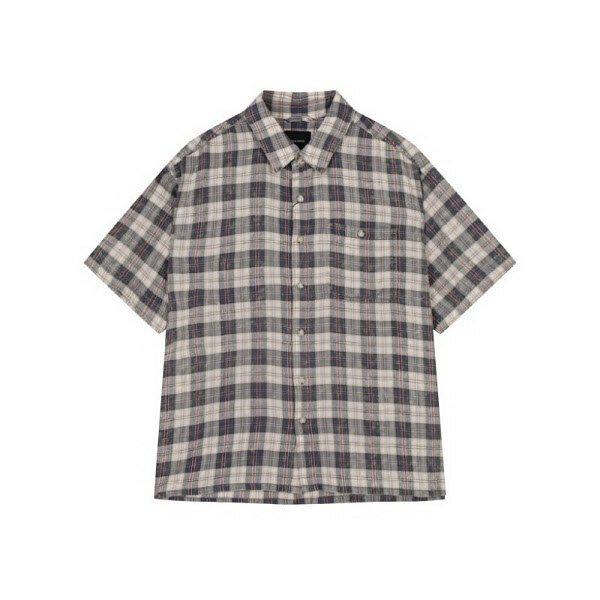 [] 共用) シアサッカー ブリーチ ウォッシング チェック 半袖シャツ (B252SH041P) (P003696722)