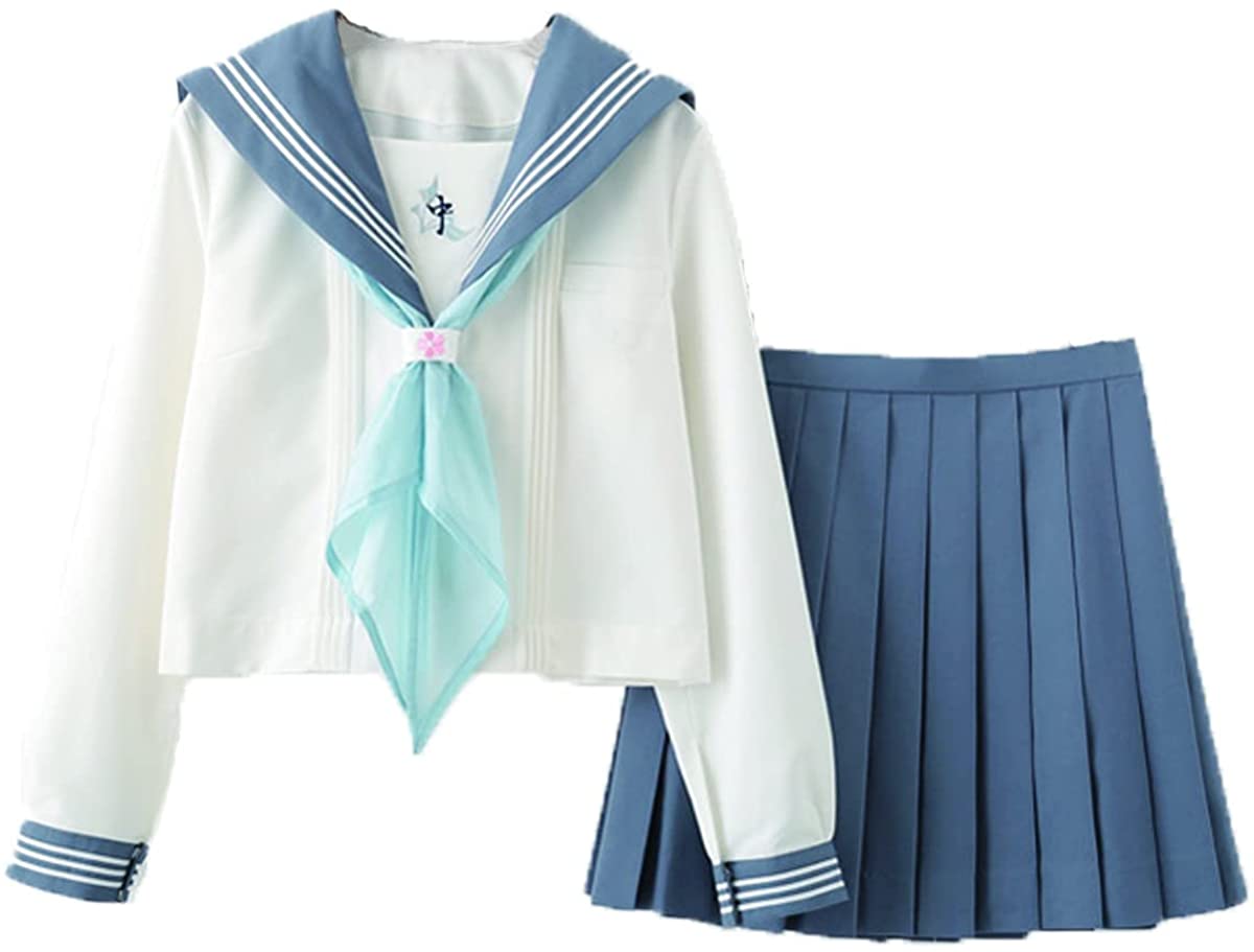 妖怪庵ＪＫ服中間服セーラー服夏服白三本長袖＋スカート＋三角巾＋靴下
