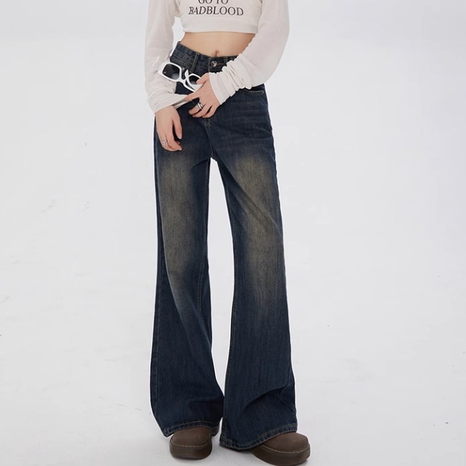 レディース パンツ ボトムス デニム Gパン フルレングス ブーツカット ストリート デニム ブルーデニム シンプル カジュアル おしゃれ かっこいい レトロ こなれ感 ラフ メンズライク