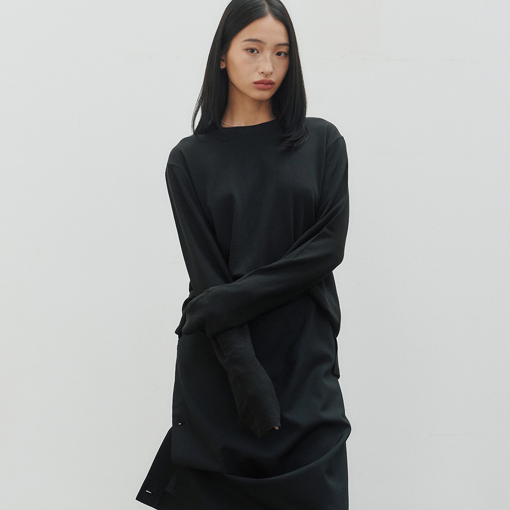 【NOIER 】 SILK BLENDED LONG-SLEEVE : BLACK