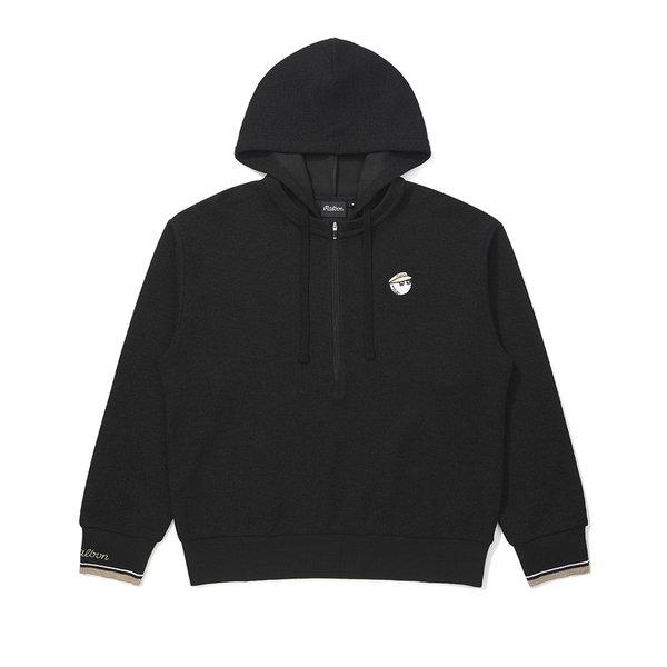 [マルボン公式] ニットライク ハーフジップアップ フード付きスウェットシャツ BLACK (WOMAN)