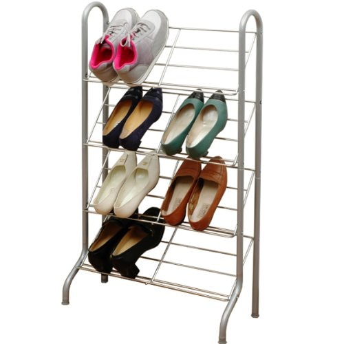 色：シルバー [山善] シューズラック 幅54*奥行24*高さ96cm 4段 スリム 8足 アジャス