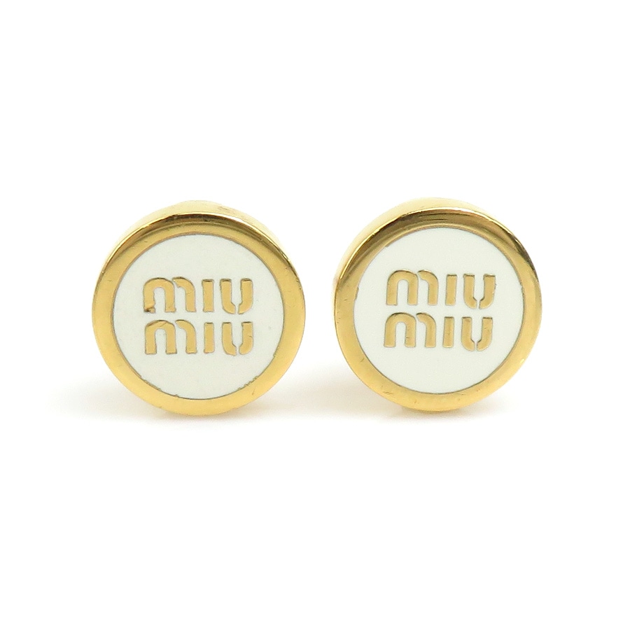 ミュウミュウ MIUMIU ピアス メタル ゴールド×ホワイト レディース h31029k
