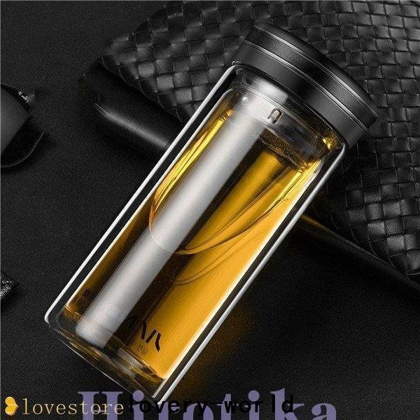 水筒 クリアボトル ガラス水筒 耐熱ガラス 透明 ウォーターボトル 二重ガラス ケータイマグ 茶こし