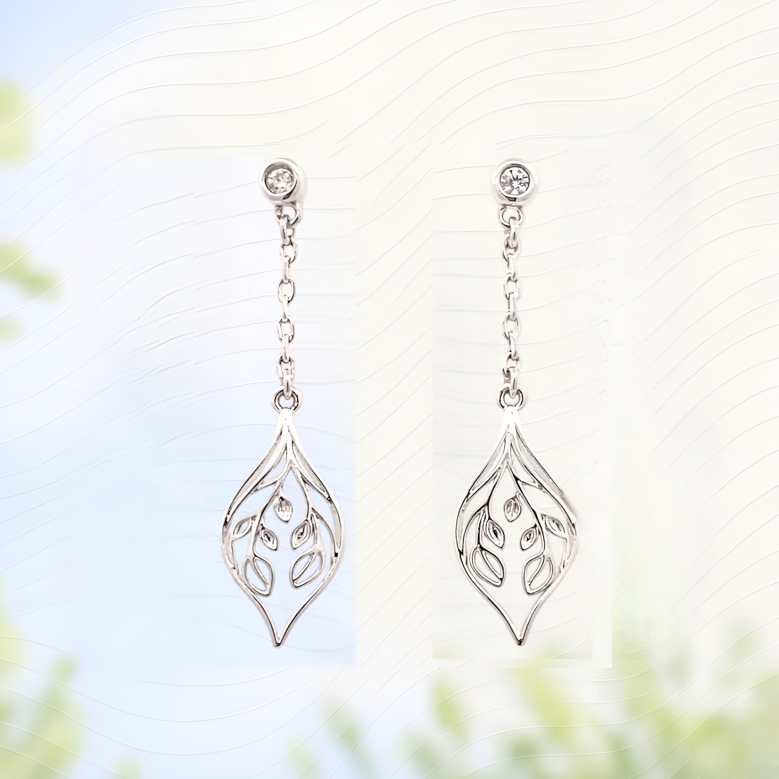 風が勝つ 生命力の樹 ホワイトゴールドリーフ 風水祝福イヤリング - 勇敢に成長しエネルギーの祝福を守ります