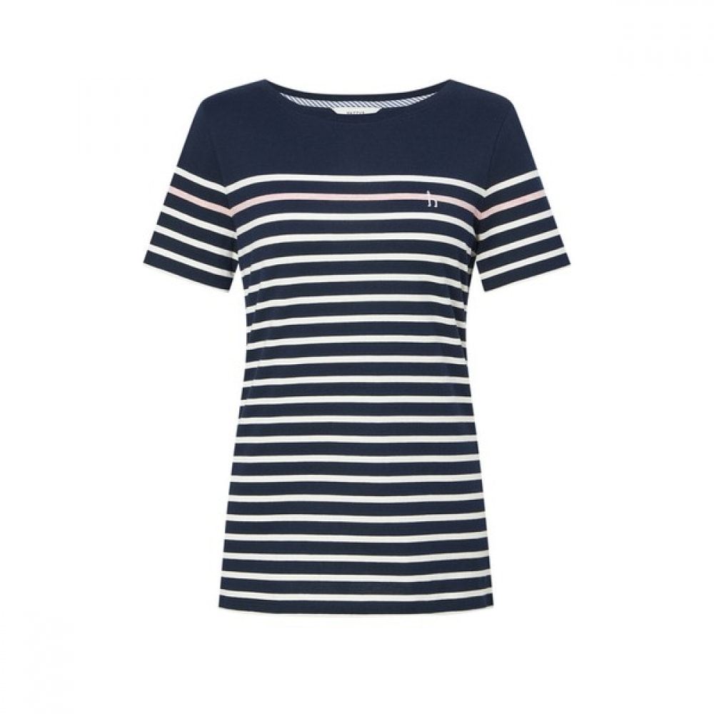 [ヘッジズレディース] 24SS ネイビーストライプコットンショートスリーブ T シャツ WSTS4B421N2