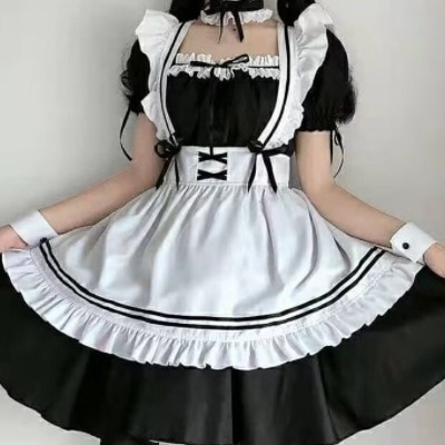 大人気！ 人気No.1 5日以内に出荷新作制服メイドコスプレ日系白黒ロリータプリンセスドレス執事萌え男女かわいい猫ビッグサイズ メイド服 仮装 ワンピース