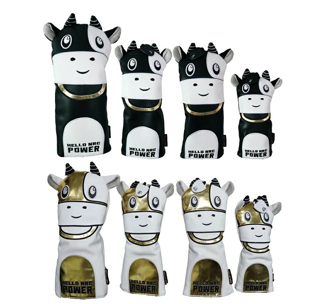 ゴルフ ヘッドカバー ドライバー ウッド FW ユーティリティ UT 4点セット 防水仕様 変換ダグ付き 可愛い乳牛