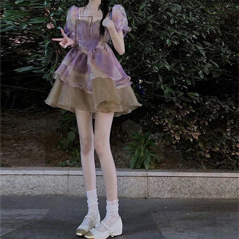 ワンピース ロリータドレス バブル袖 ティーブレイクドレス 新作 春夏 ポンポンスカート