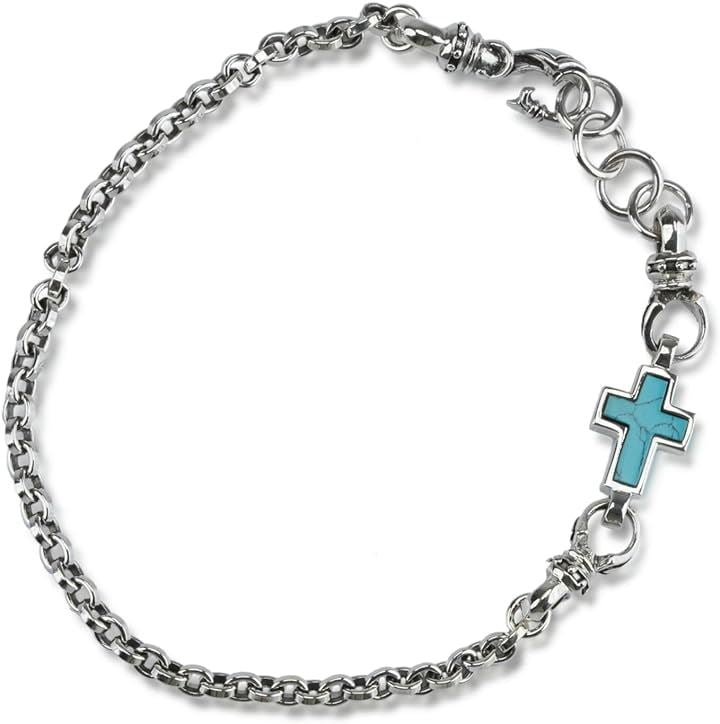 アンクレット シルバー 925 ターコイズ クロス 十字架 ミサンガ チェーン パワーストーン 王冠( ブルー)