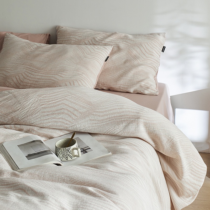 色織水洗綿ジャカードシーツ全綿純綿4点セット2024布団カバーベッド笠純色高級ベッド製品