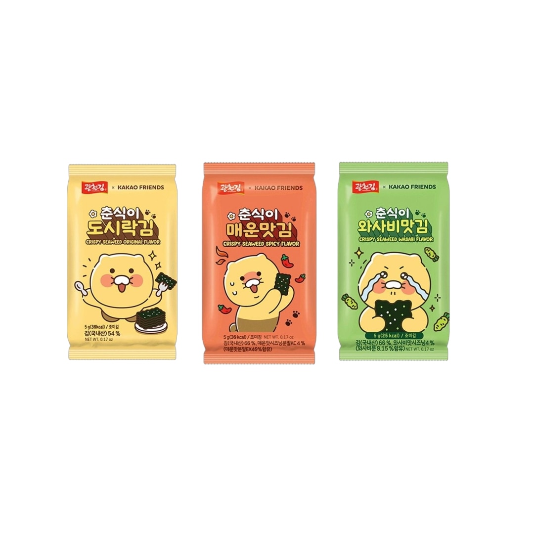 韓国海苔セット/ チュンシクイ 弁当海苔 3種*9個/ 計27個 (在来海苔 5g x 9個+ 辛口海苔 5g x 9個+ わさび味海苔 5g x 9個)