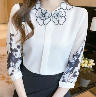 レディース トップス ブラウス 7分袖 スリム 細身 ストレート スマート シフォン 大人可愛い きれいめ 上品 おしゃれ エレガント 存在感 とろみ感 抜け感 都会的 ラグジュアリー クラシカル