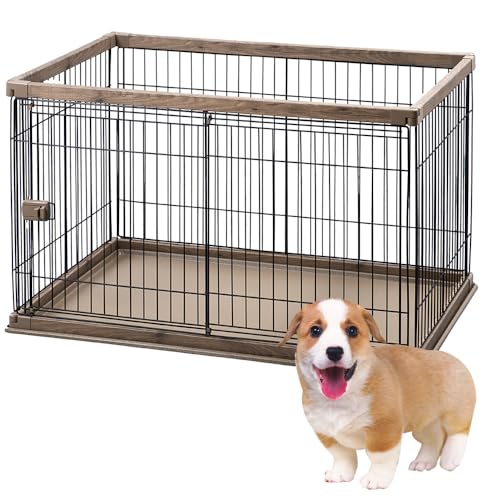 アイリスオーヤマ 犬 サークル ウッディサークル ブラウン 中型犬用 幅120×奥行80×高さ71cm PWSR-1280