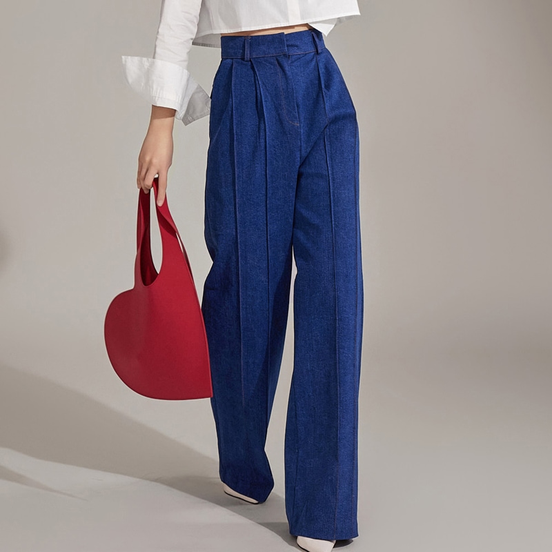 PJ472 ステッチ ピンタック ワイド ジーンズ