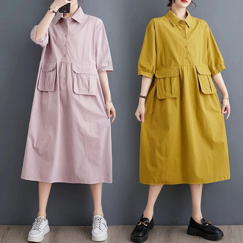 ワンピース ロングワンピース 夏 半袖 無地 プリーツ ゆったり おしゃれ 体型カバー シンプル ナチュラル 上品 大人 通勤 OL 旅 20代 38代