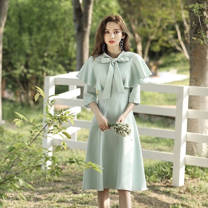 レディース ワンピース 膝丈 ひざ丈 ロング ロング丈 5分袖 五分袖 フレア Aライン フリル