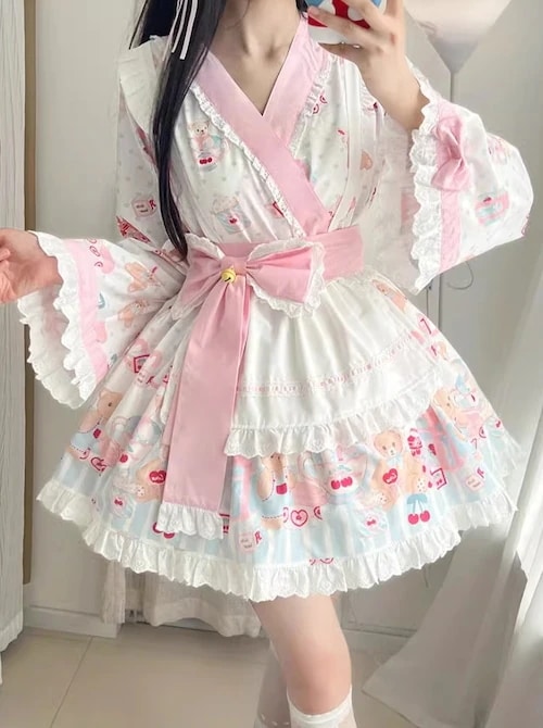 全2カラー　ビッグリボン付き和ロリメイド