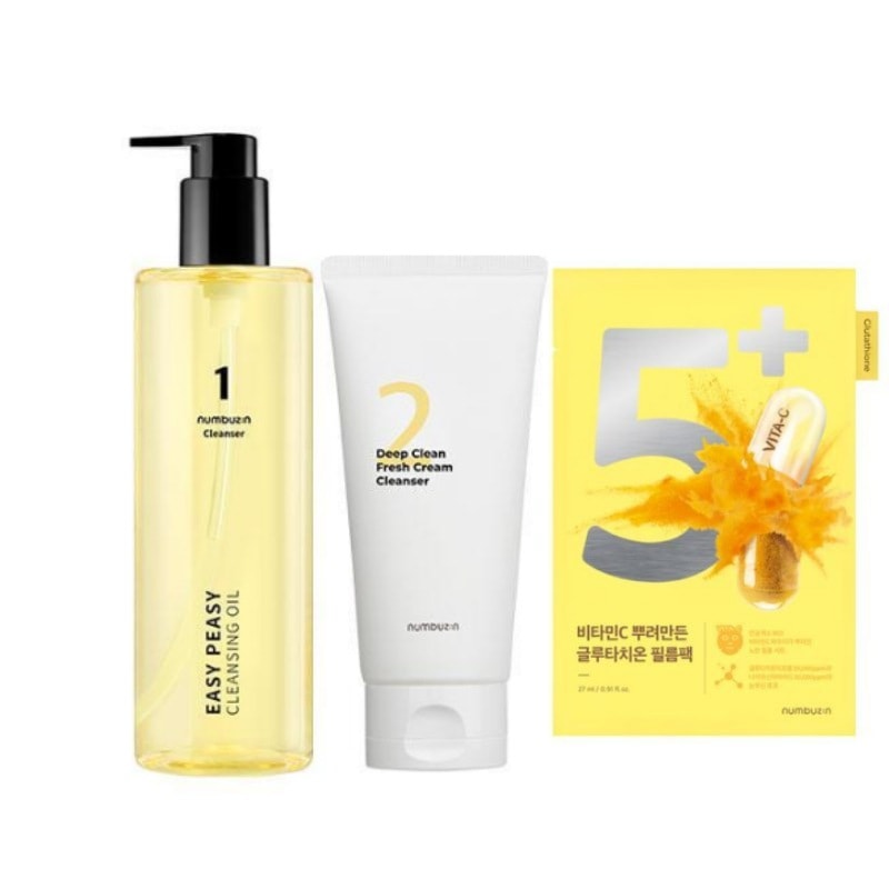 1番 さっぱりすっきりクレンジングオイル300ml/1個+2番 Wクレンジングホイップ泡洗顔料, 120ml/1個+5番 白玉グルタチオンc ふりかけマスク, 1枚