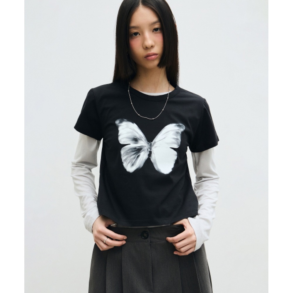 ニック&ニコールバタフライソフトカラークロップトップ _ブラックホワイト
