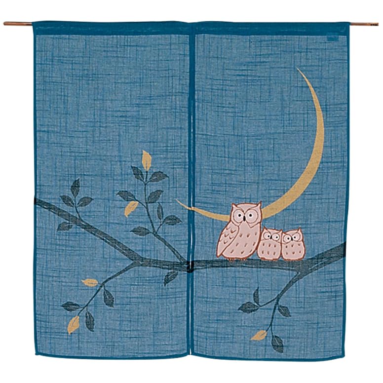 川島織物セルコン のれん ふくろう ブルー 85×90cm EJ1092 日本製