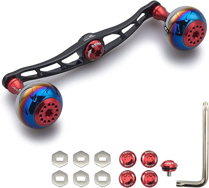 リール ハンドル シマノ ダイワ アブガルシア 通用 ベイトリール Aurora Series 376(レッド(ノブ)＆ブラック(ハンドル), 130mm)