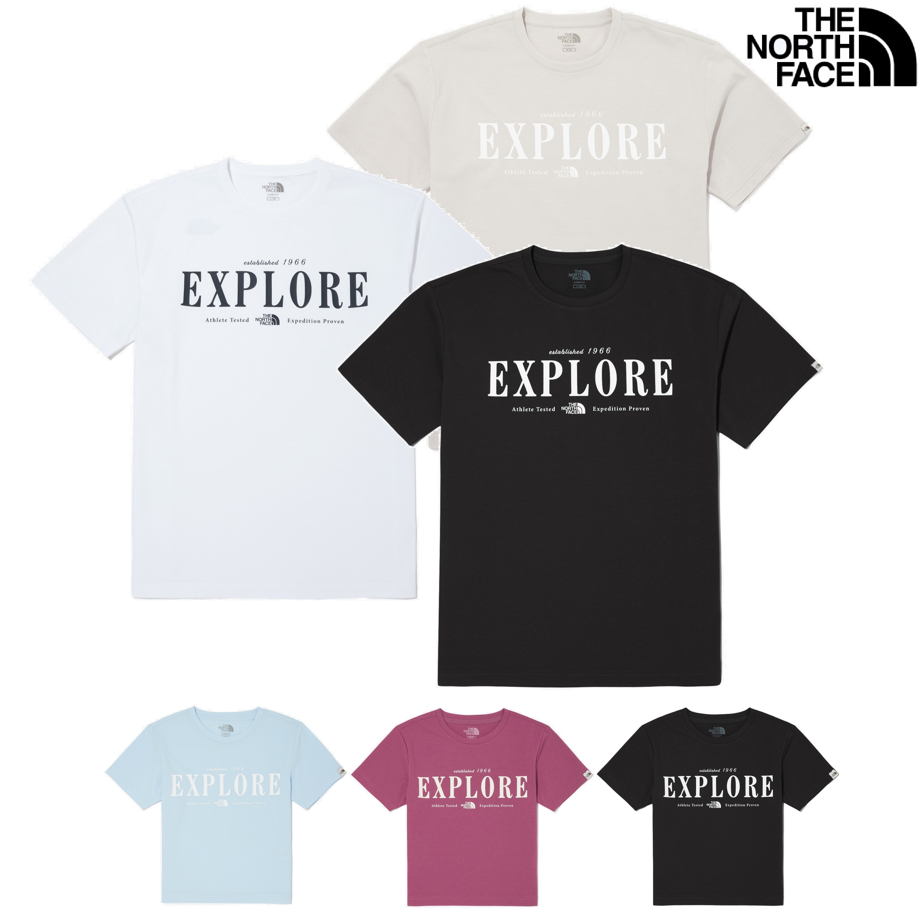EXPLORE S/S R/TEE 5色 Tシャツ 新商品 韓国ファッション 韓国人気 男女共用 日常服 ストリートファッション カップルアイテム 夏ファッション 学生ファッション